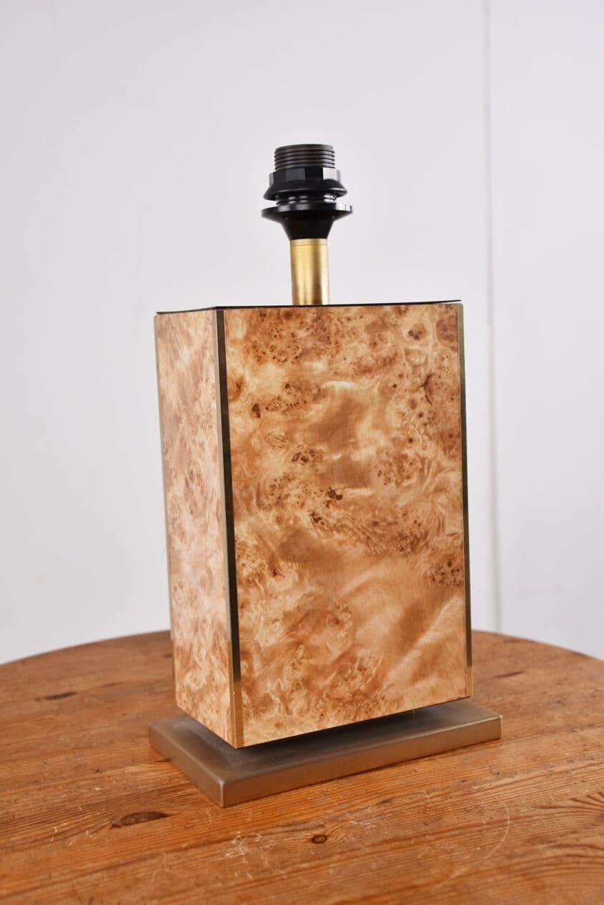Lampa stołowa, drewno czeczotowe brązowe, mosiądz, Francja, lata 70. - 263059