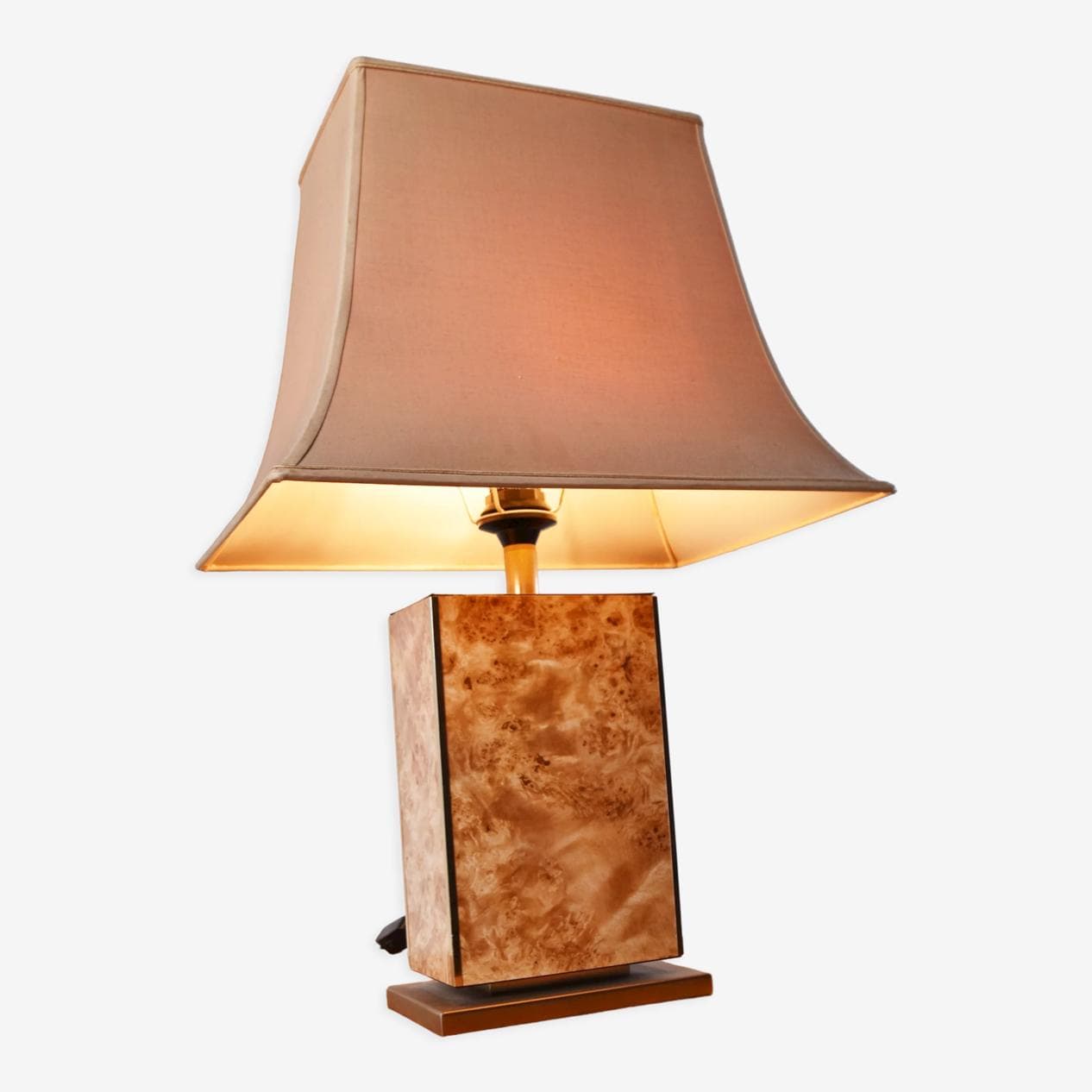 Lampa stołowa, drewno czeczotowe brązowe, mosiądz, Francja, lata 70. - 263056