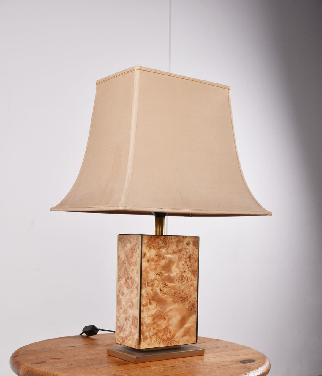 Lampa stołowa, drewno czeczotowe brązowe, mosiądz, Francja, lata 70. - 263062