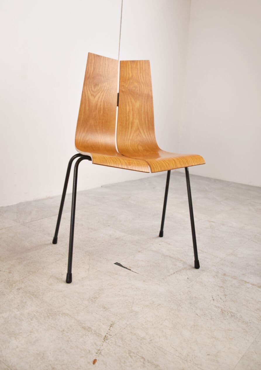 Set of Four Chairs Model GA, brown plywood, black steel, by H. Bellmann, Switzerland, 1960s. - 263051