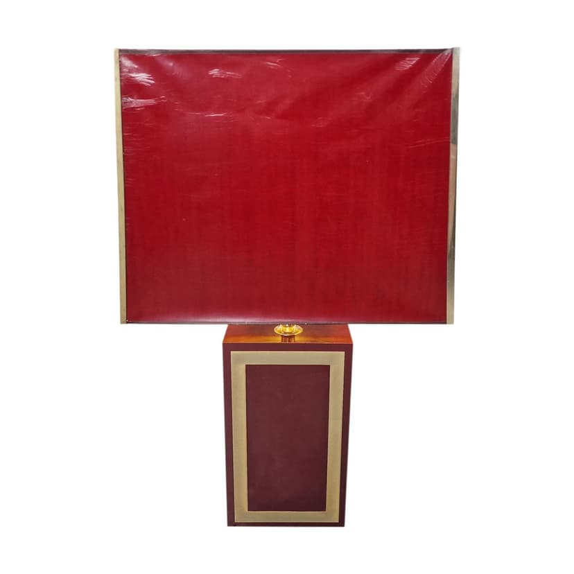 Lampa stołowa, czerwony, drewno, Francja, lata 70.