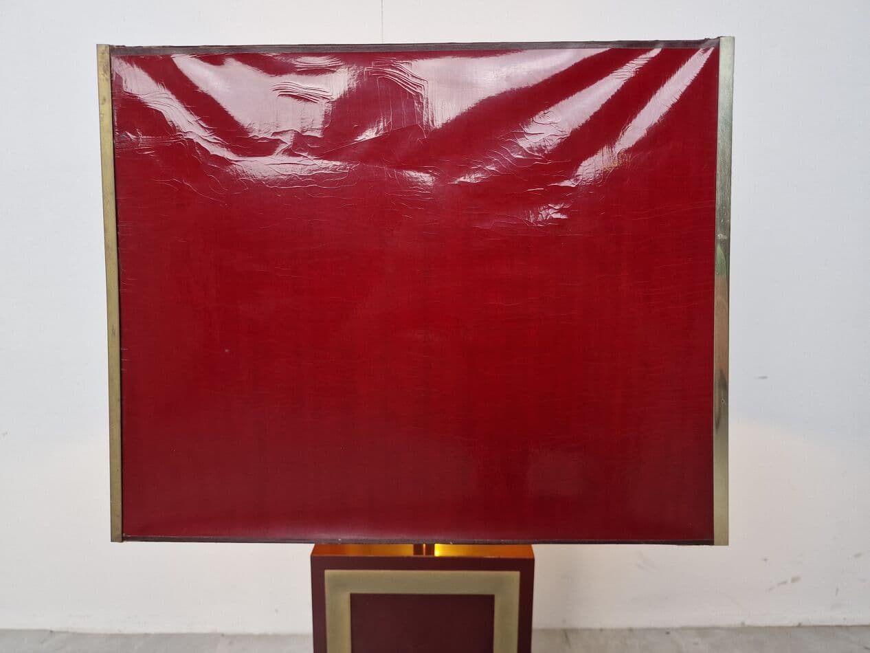 Lampa stołowa, czerwony, drewno, Francja, lata 70. - 263022