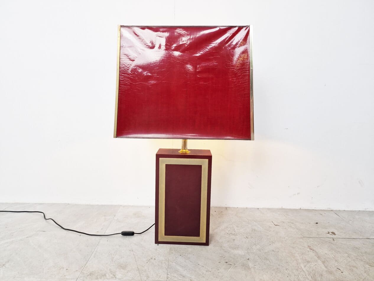 Lampa stołowa, czerwony, drewno, Francja, lata 70. - 263016