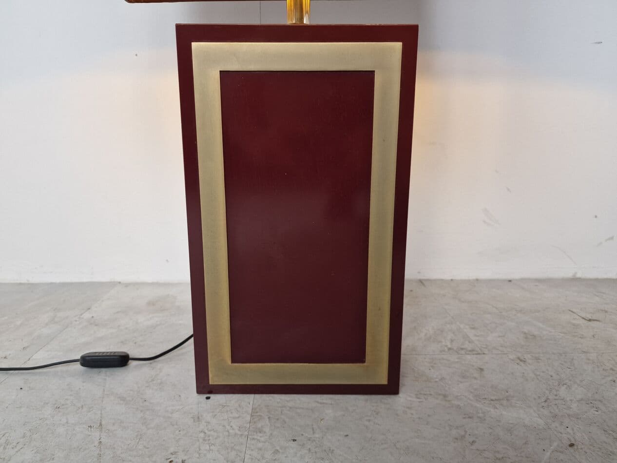 Lampa stołowa, czerwony, drewno, Francja, lata 70. - 263021