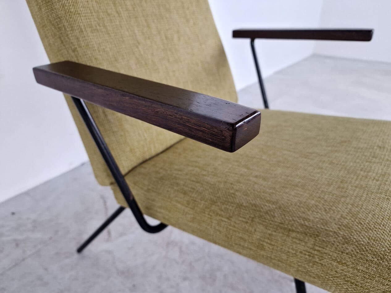 Fotel Model 1410, zielony, bawełna, drewno, metal, proj. A. Cordemeyer, Gispen, Holandia, lata 50. - 263008