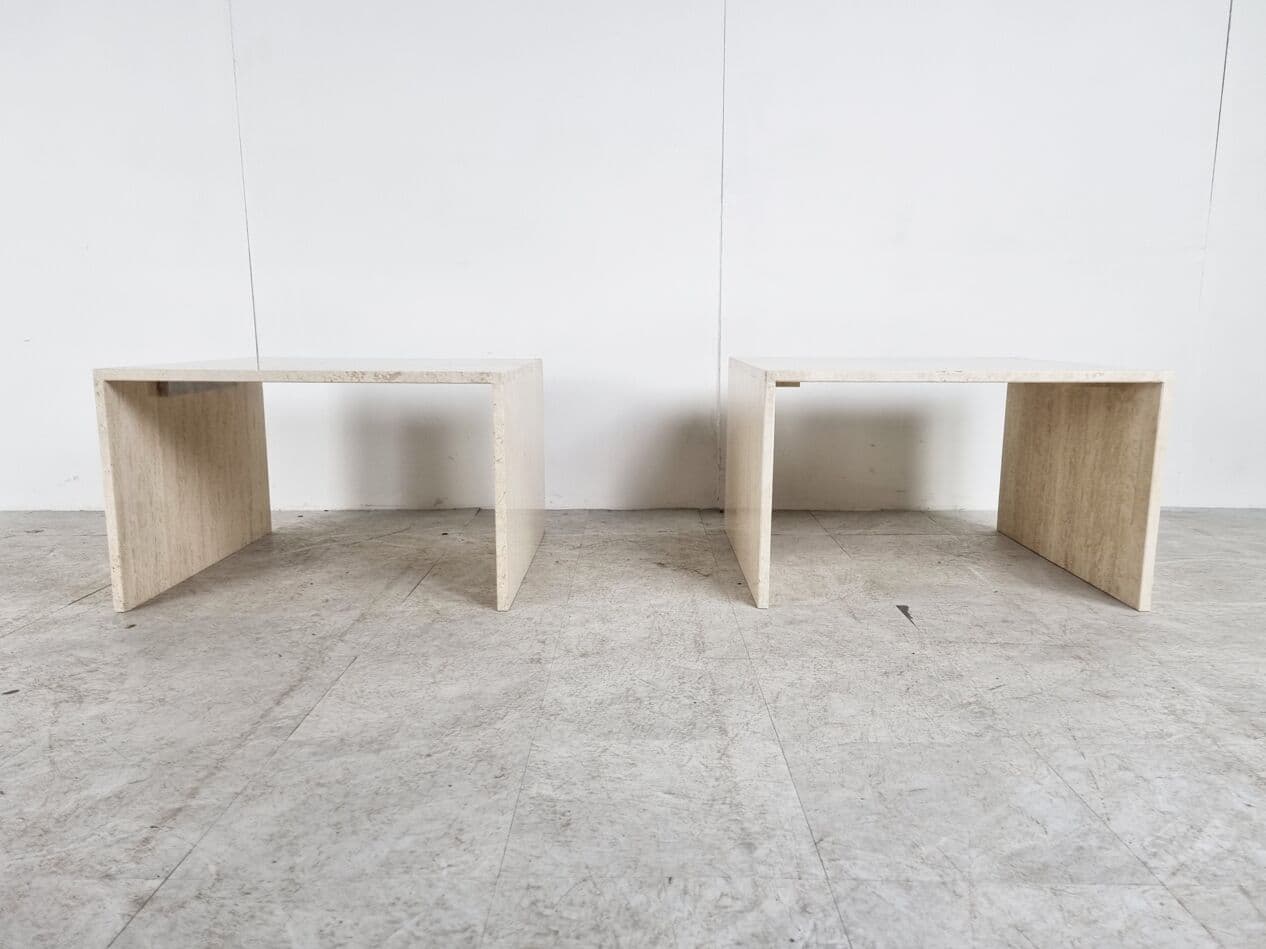 Pair of coffee tables, beige travertine, Belgium, 1970s. - 262996