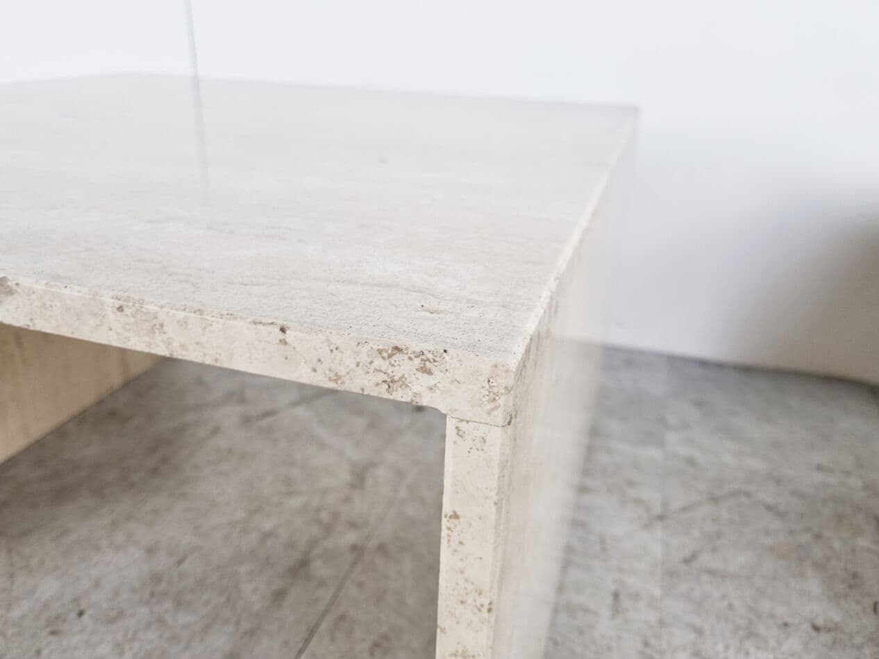 Pair of coffee tables, beige travertine, Belgium, 1970s. - 263001