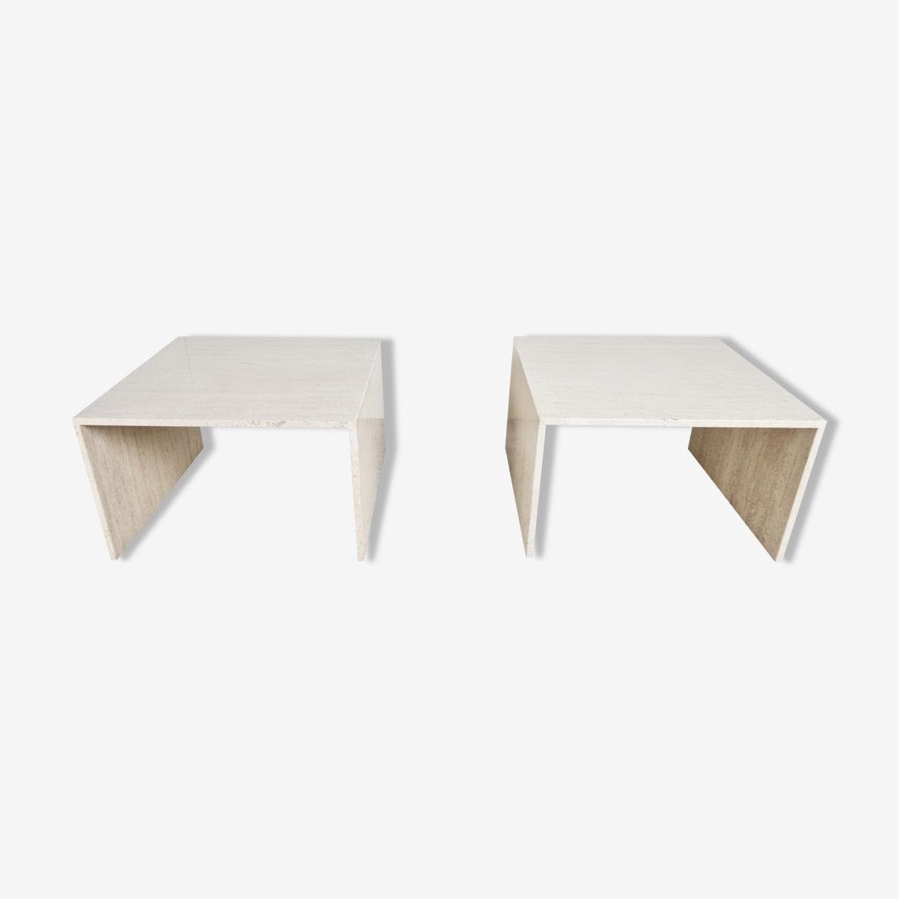 Pair of coffee tables, beige travertine, Belgium, 1970s. - 262995