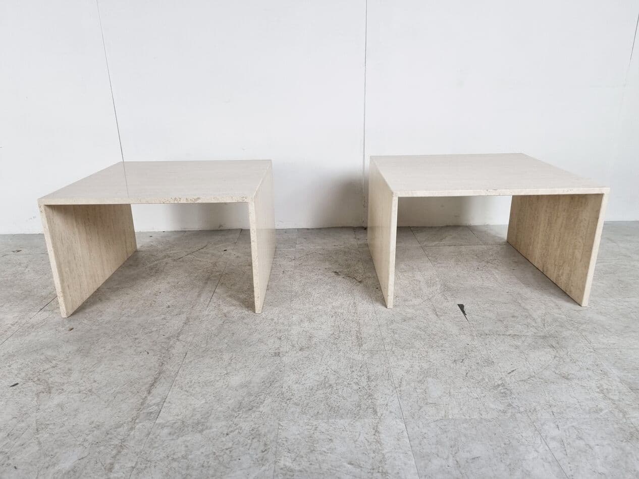 Pair of coffee tables, beige travertine, Belgium, 1970s. - 262994