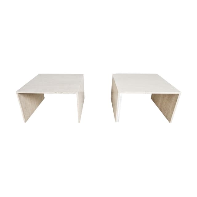 Pair of coffee tables, beige travertine, Belgium, 1970s. - DIMENSION