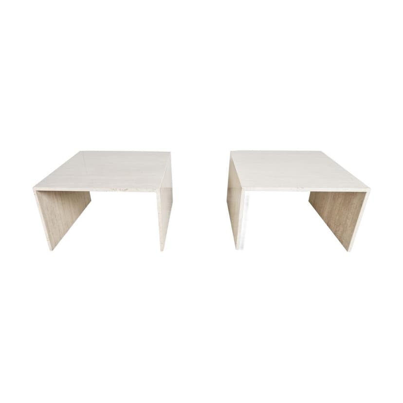 Pair of coffee tables, beige travertine, Belgium, 1970s.