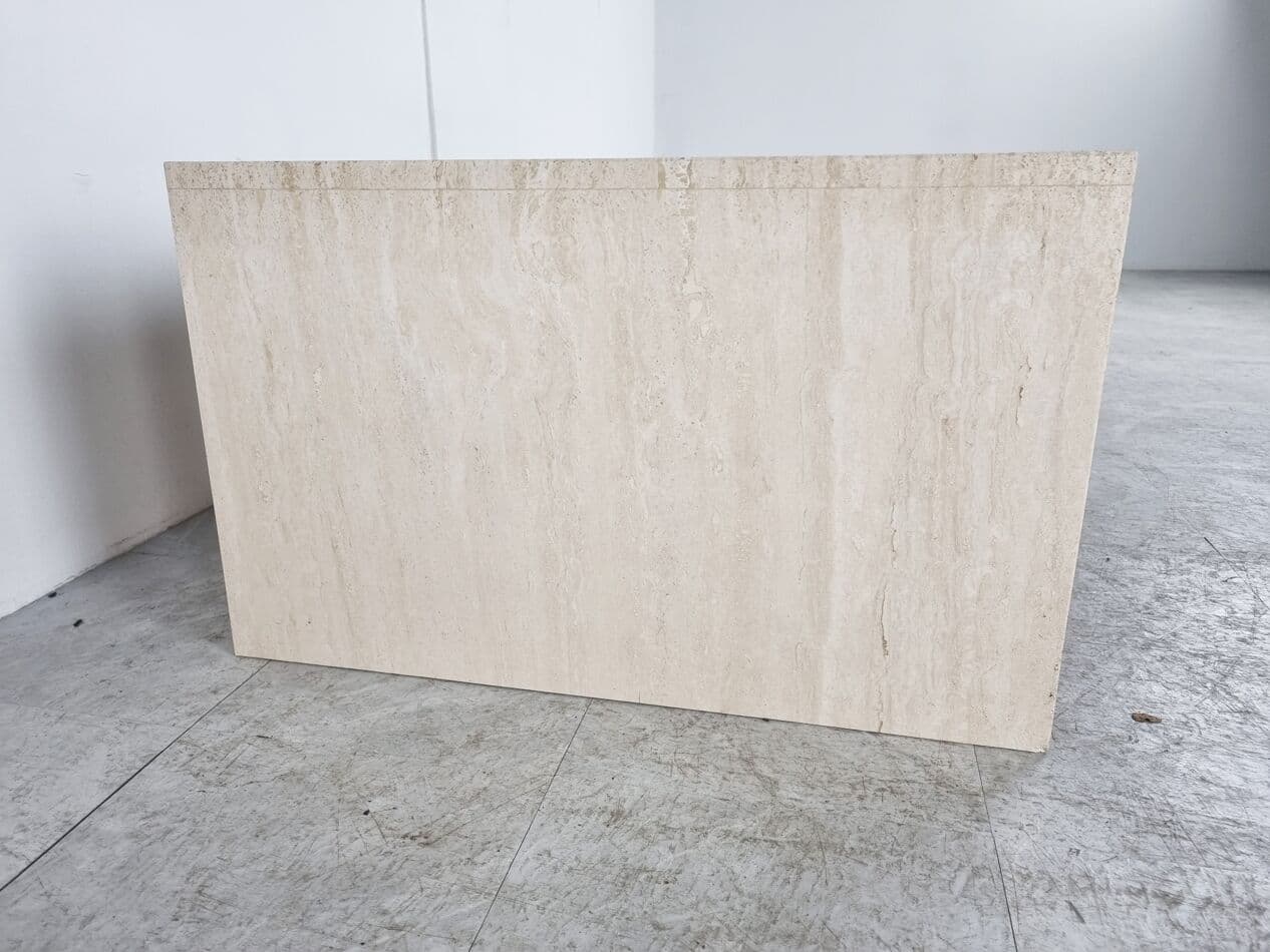 Pair of coffee tables, beige travertine, Belgium, 1970s. - 263002