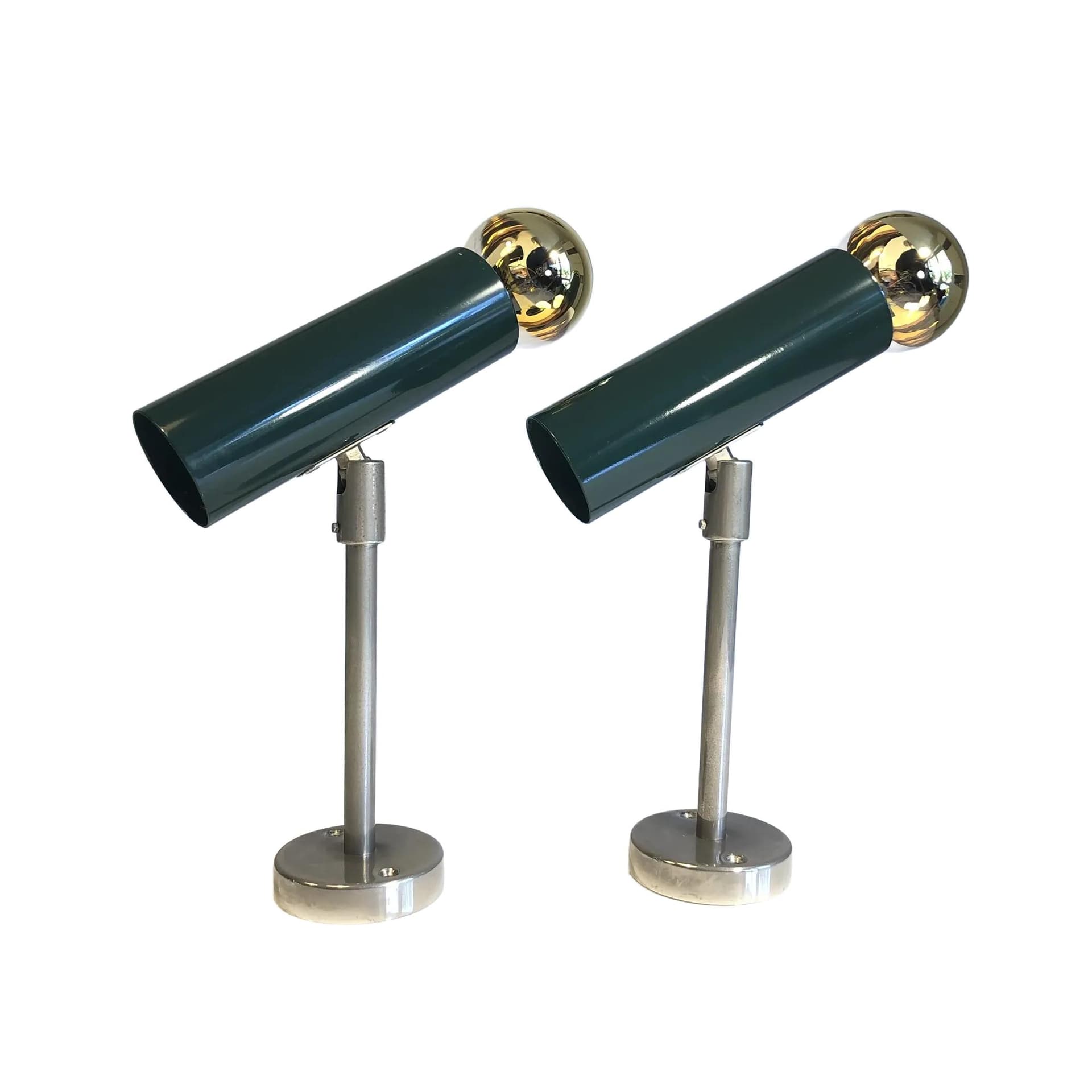 Para kinkietów, butelkowa zieleń, metal stal złoty, Niemcy, lata 70.