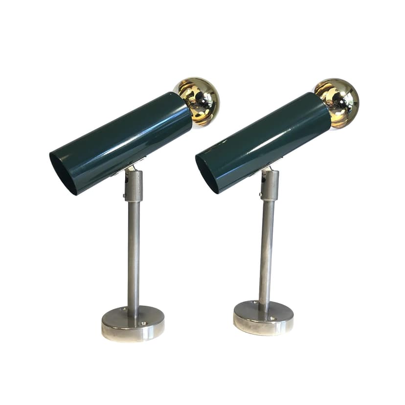 Para kinkietów, butelkowa zieleń, metal stal złoty, Niemcy, lata 70.