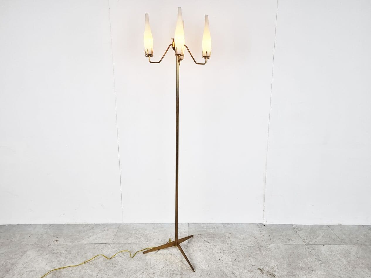 Lampa podłogowa, złoty, mosiądz, Stilux Milano, Włochy, lata 50. - 262962