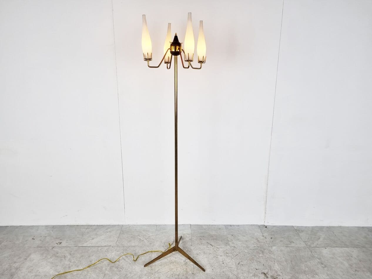 Lampa podłogowa, złoty, mosiądz, Stilux Milano, Włochy, lata 50. - 262964