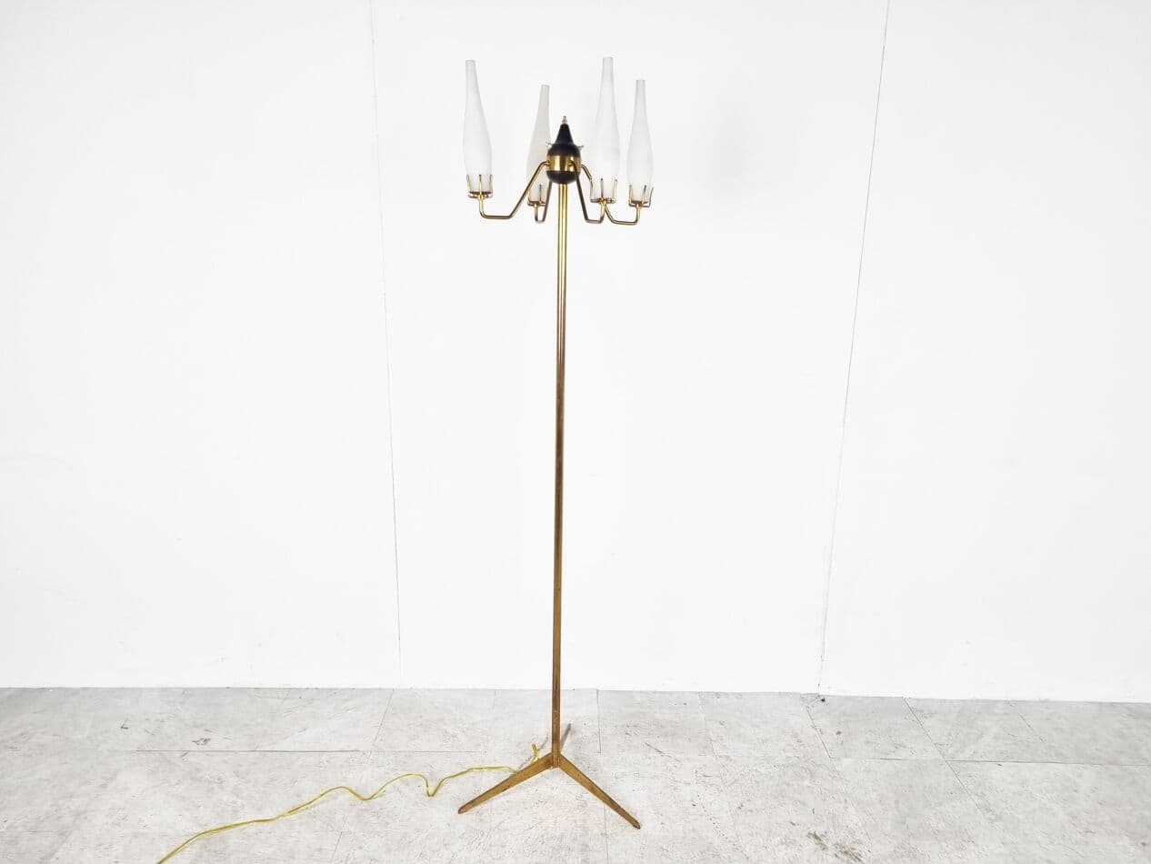 Lampa podłogowa, złoty, mosiądz, Stilux Milano, Włochy, lata 50. - 262971