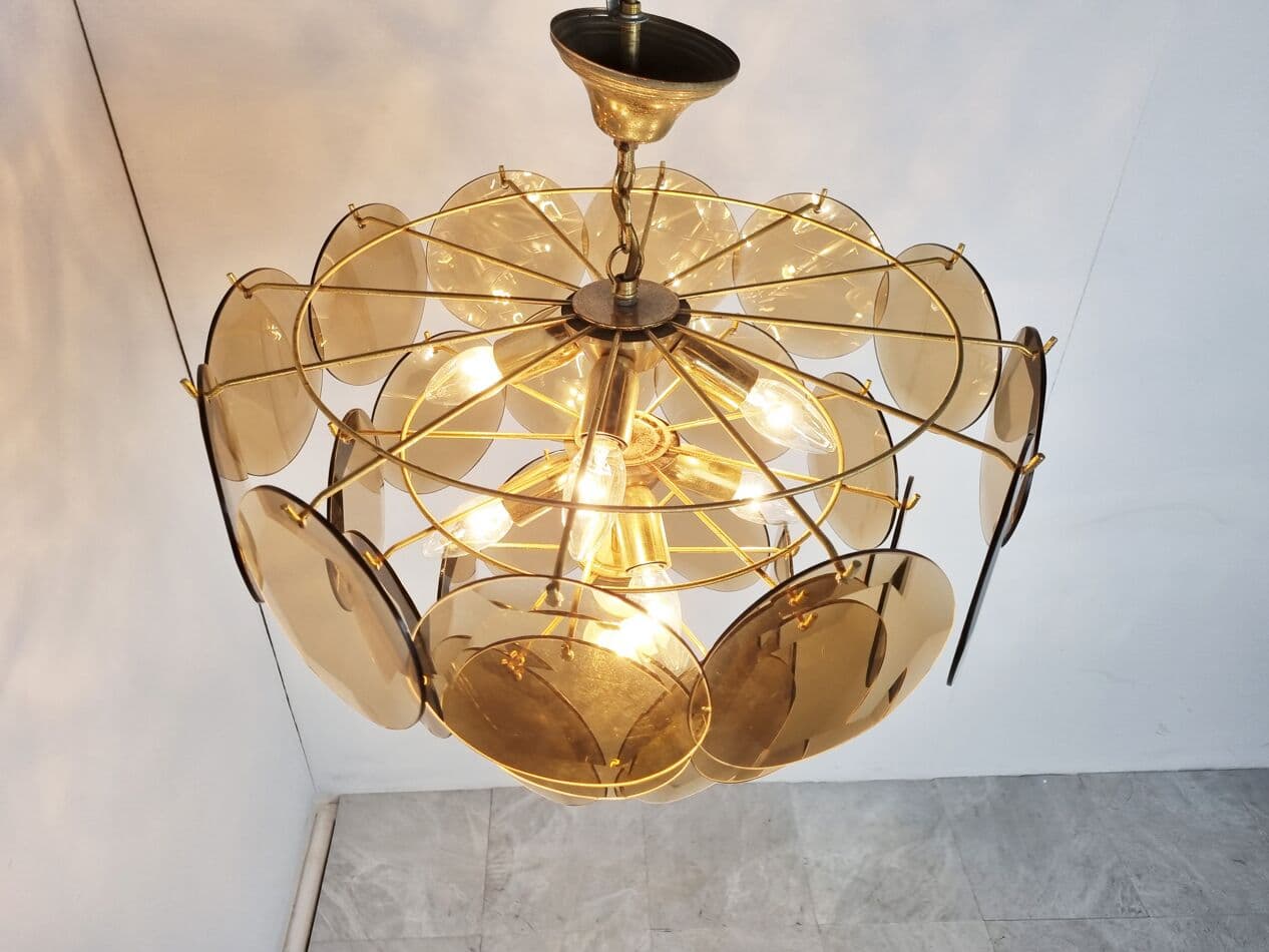 Żyrandol, mid-century, brązowy, szkło, Austria, lata 70. - 262918