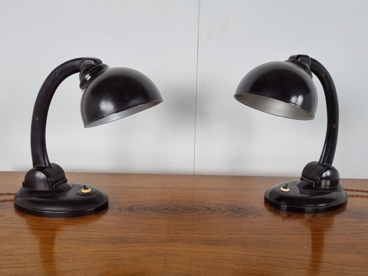 Para lamp stołowych, bakelit brązowy, proj. E. Kirkman Cole, Wielka Brytania, lata 30. - 262893