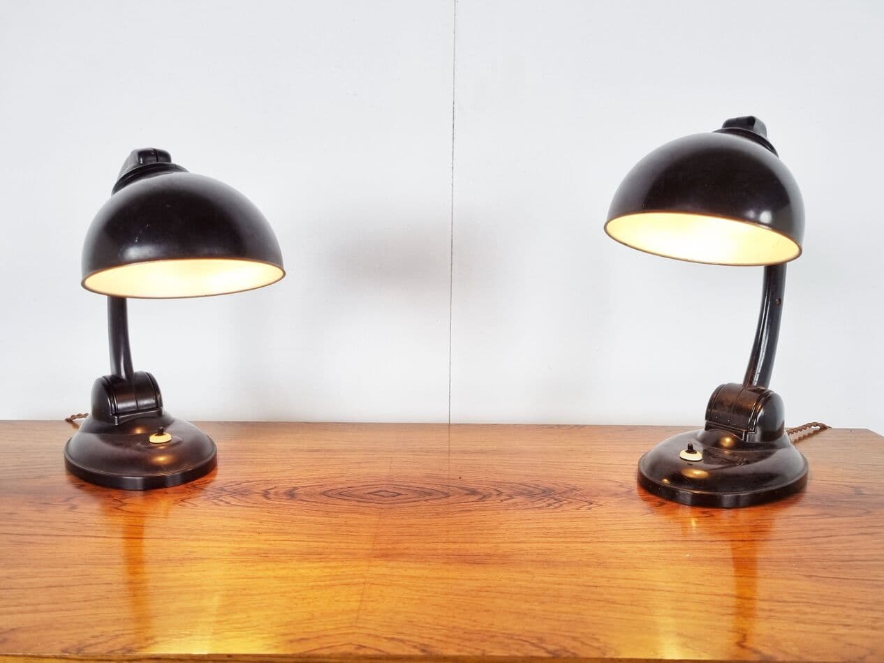 Para lamp stołowych, bakelit brązowy, proj. E. Kirkman Cole, Wielka Brytania, lata 30. - 262889