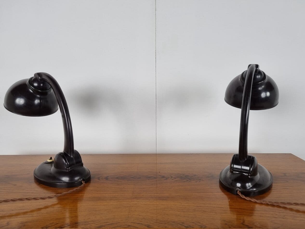Para lamp stołowych, bakelit brązowy, proj. E. Kirkman Cole, Wielka Brytania, lata 30. - 262894