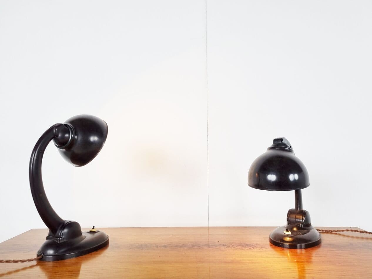 Para lamp stołowych, bakelit brązowy, proj. E. Kirkman Cole, Wielka Brytania, lata 30. - 262890
