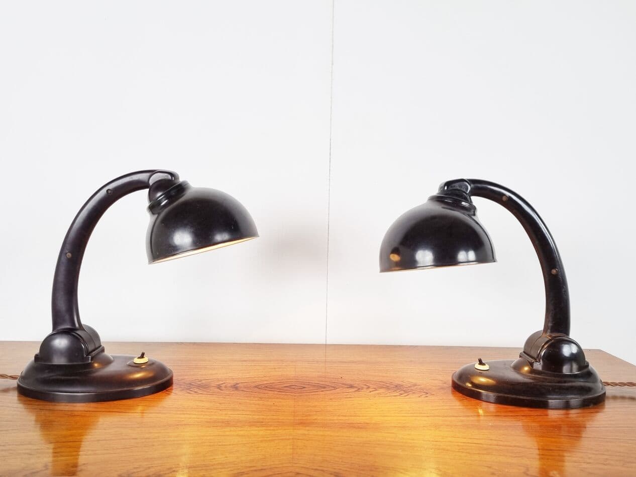 Para lamp stołowych, bakelit brązowy, proj. E. Kirkman Cole, Wielka Brytania, lata 30. - 262896