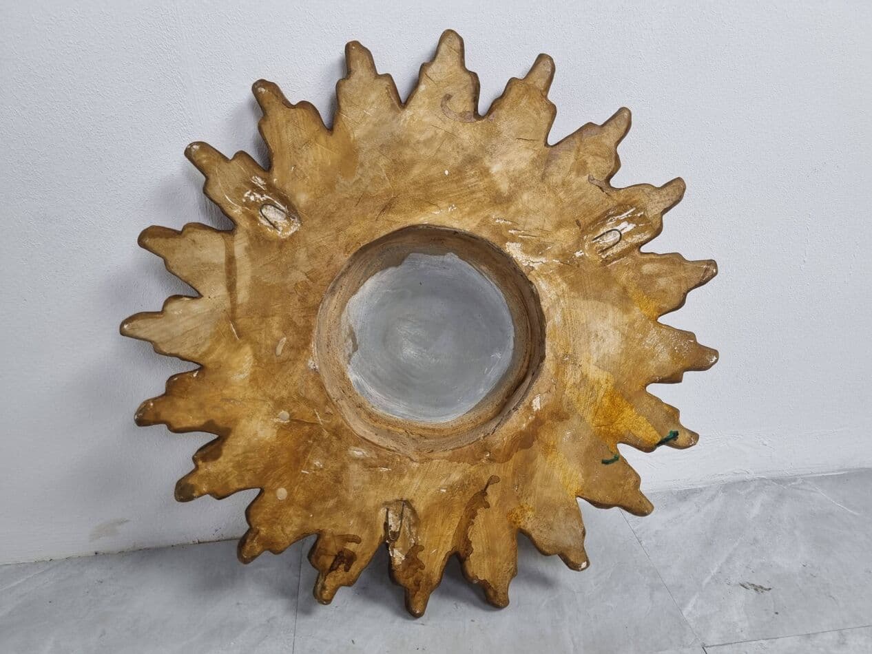 Sunburst mirror, gold, terracotta, glass, Belgium, 1960s. - 262886