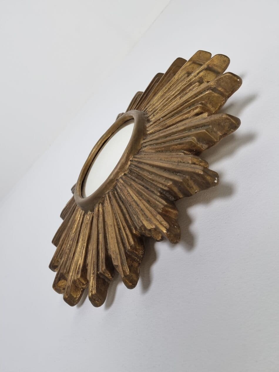 Sunburst mirror, gold, terracotta, glass, Belgium, 1960s. - 262885