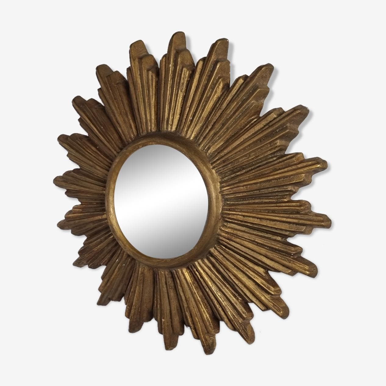 Sunburst mirror, gold, terracotta, glass, Belgium, 1960s. - 262879