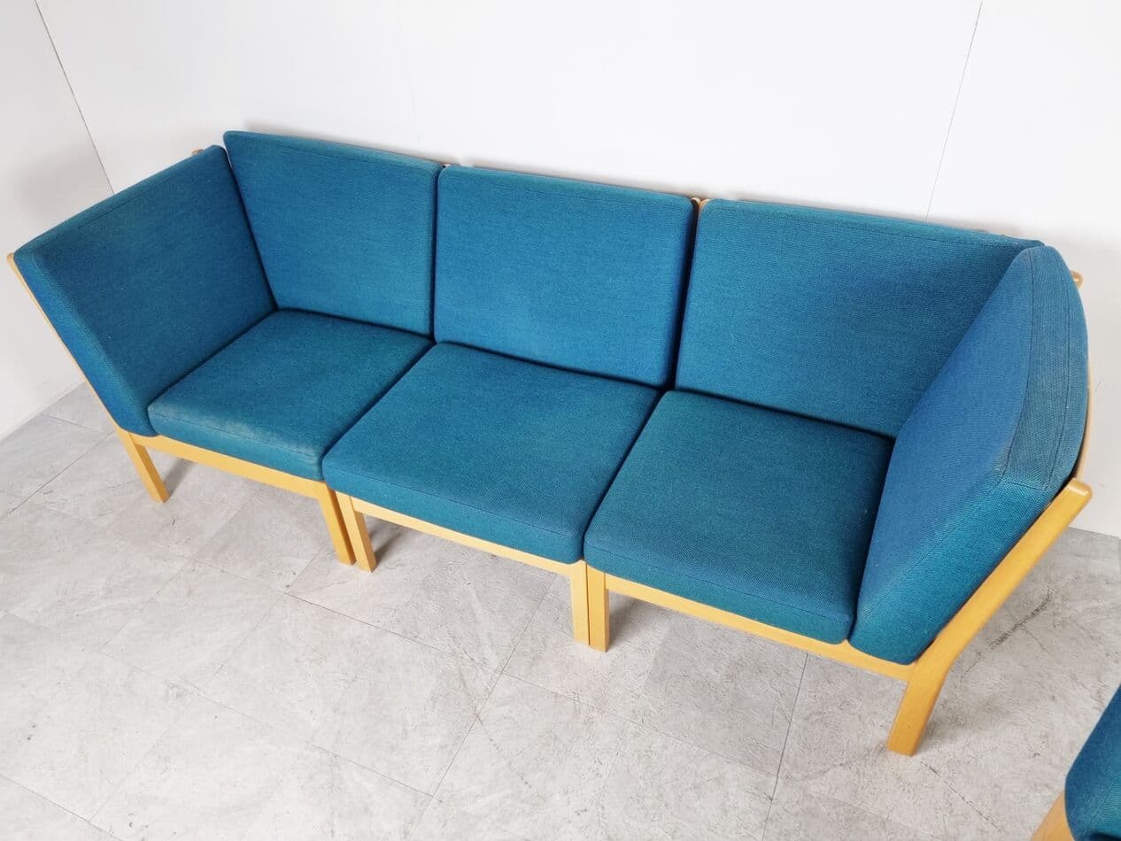 Sofa modułowa GE280, niebieski, dąb, proj. H. Wegner, Dania, lata 80. - 262875