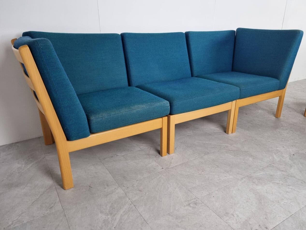 Sofa modułowa GE280, niebieski, dąb, proj. H. Wegner, Dania, lata 80. - 262872