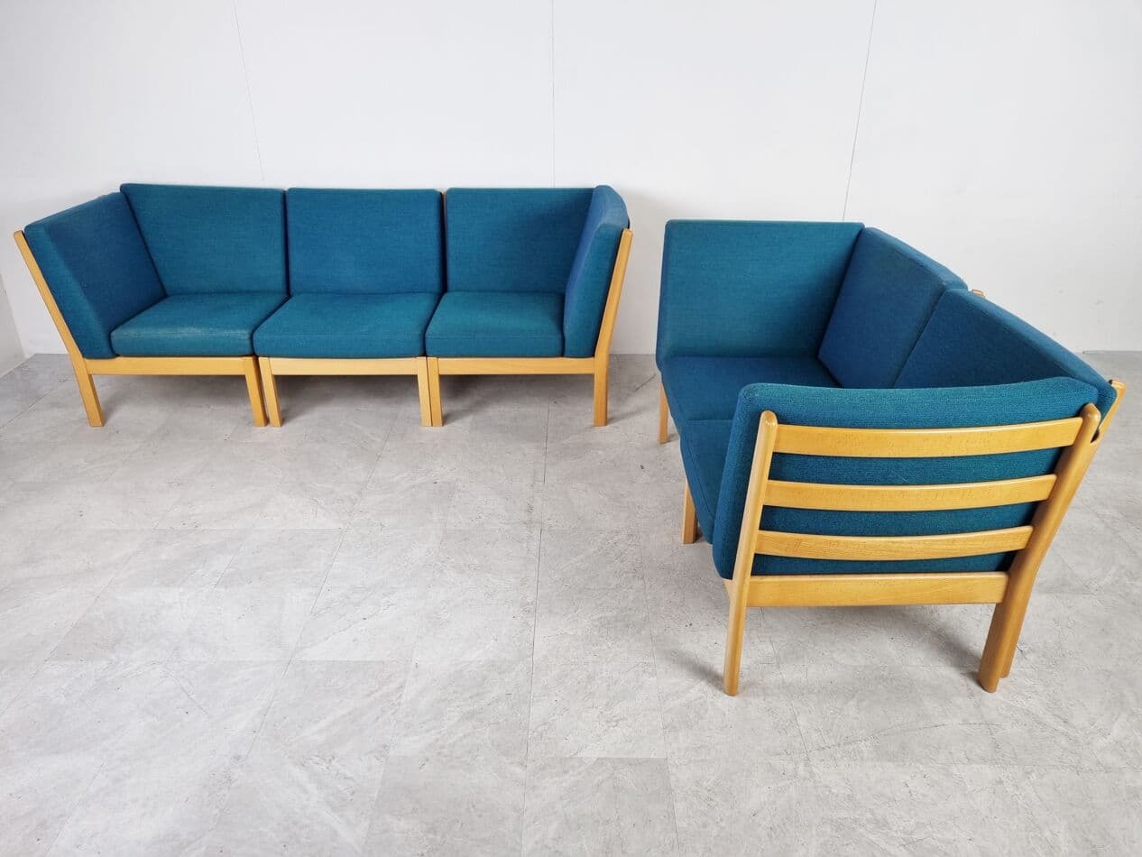 Sofa modułowa GE280, niebieski, dąb, proj. H. Wegner, Dania, lata 80. - 262867