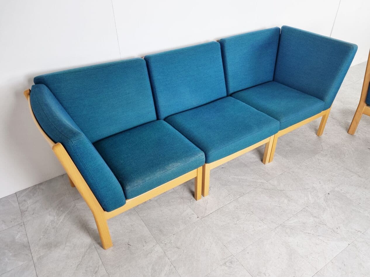 Sofa modułowa GE280, niebieski, dąb, proj. H. Wegner, Dania, lata 80. - 262871