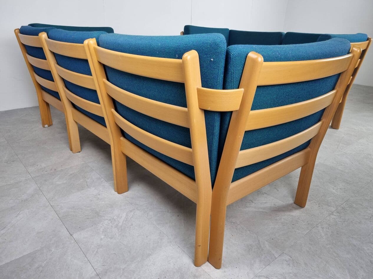 Sofa modułowa GE280, niebieski, dąb, proj. H. Wegner, Dania, lata 80. - 262865