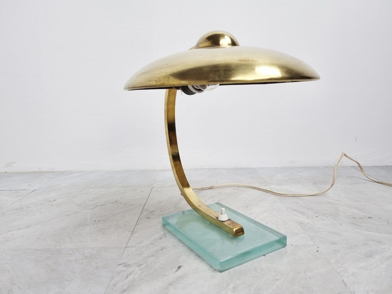 Lampa stołowa Art Deco, mosiądz złoty, szkło, Niemcy, lata 30. - 262861