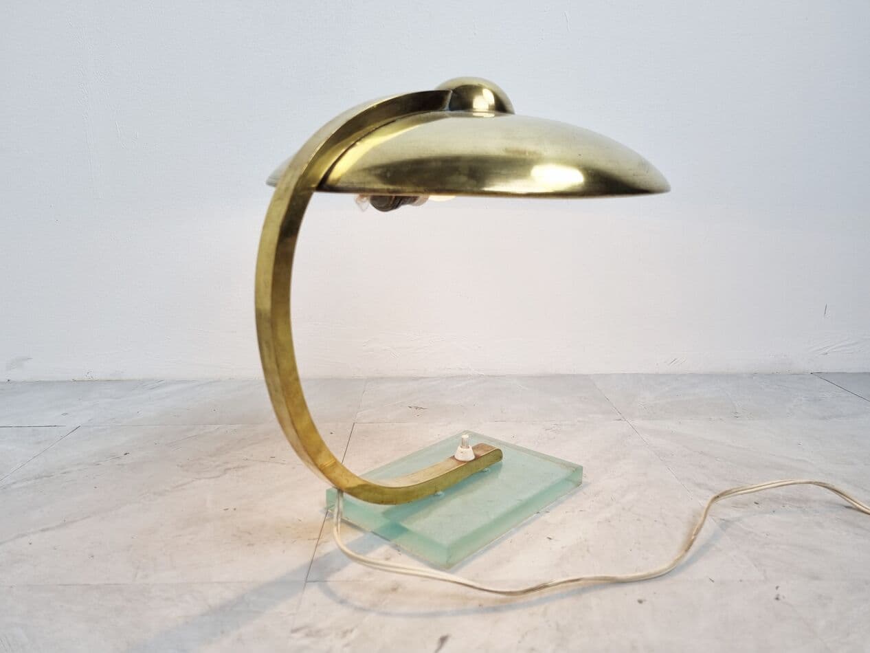 Lampa stołowa Art Deco, mosiądz złoty, szkło, Niemcy, lata 30. - 262858