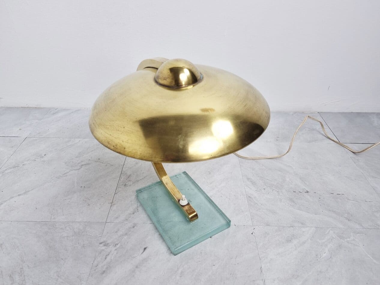 Lampa stołowa Art Deco, mosiądz złoty, szkło, Niemcy, lata 30. - 262851