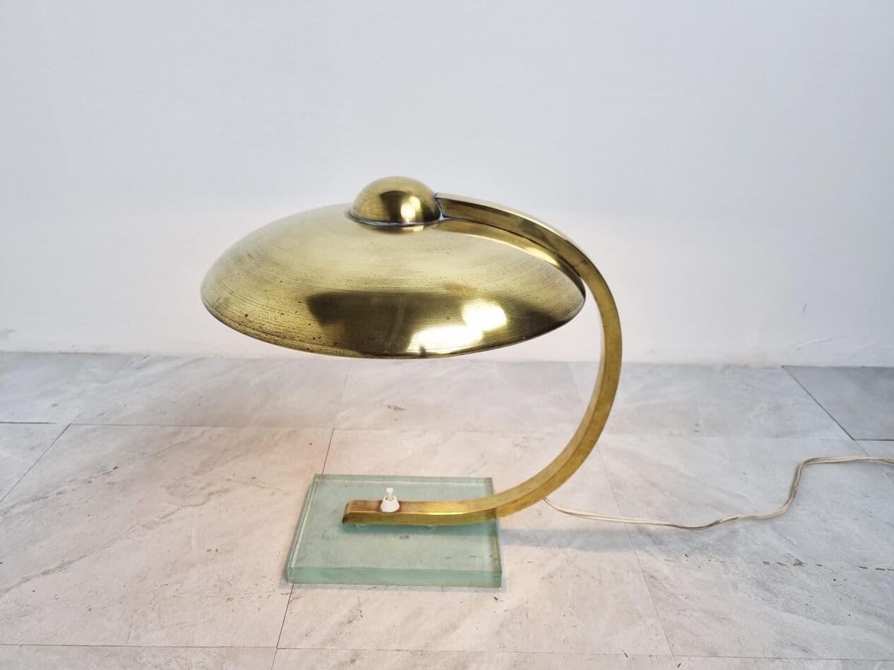 Lampa stołowa Art Deco, mosiądz złoty, szkło, Niemcy, lata 30. - 262854