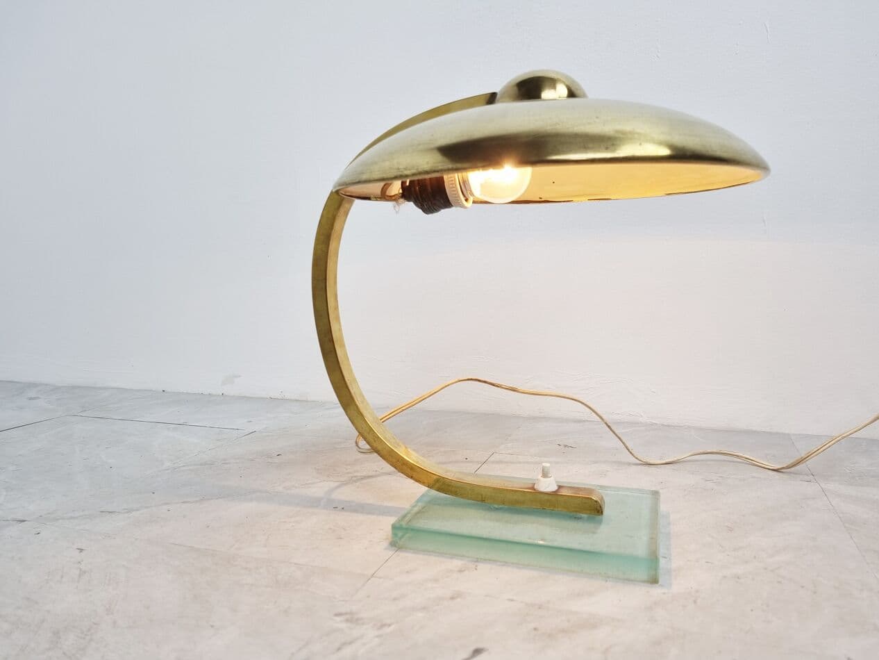 Lampa stołowa Art Deco, mosiądz złoty, szkło, Niemcy, lata 30. - 262860