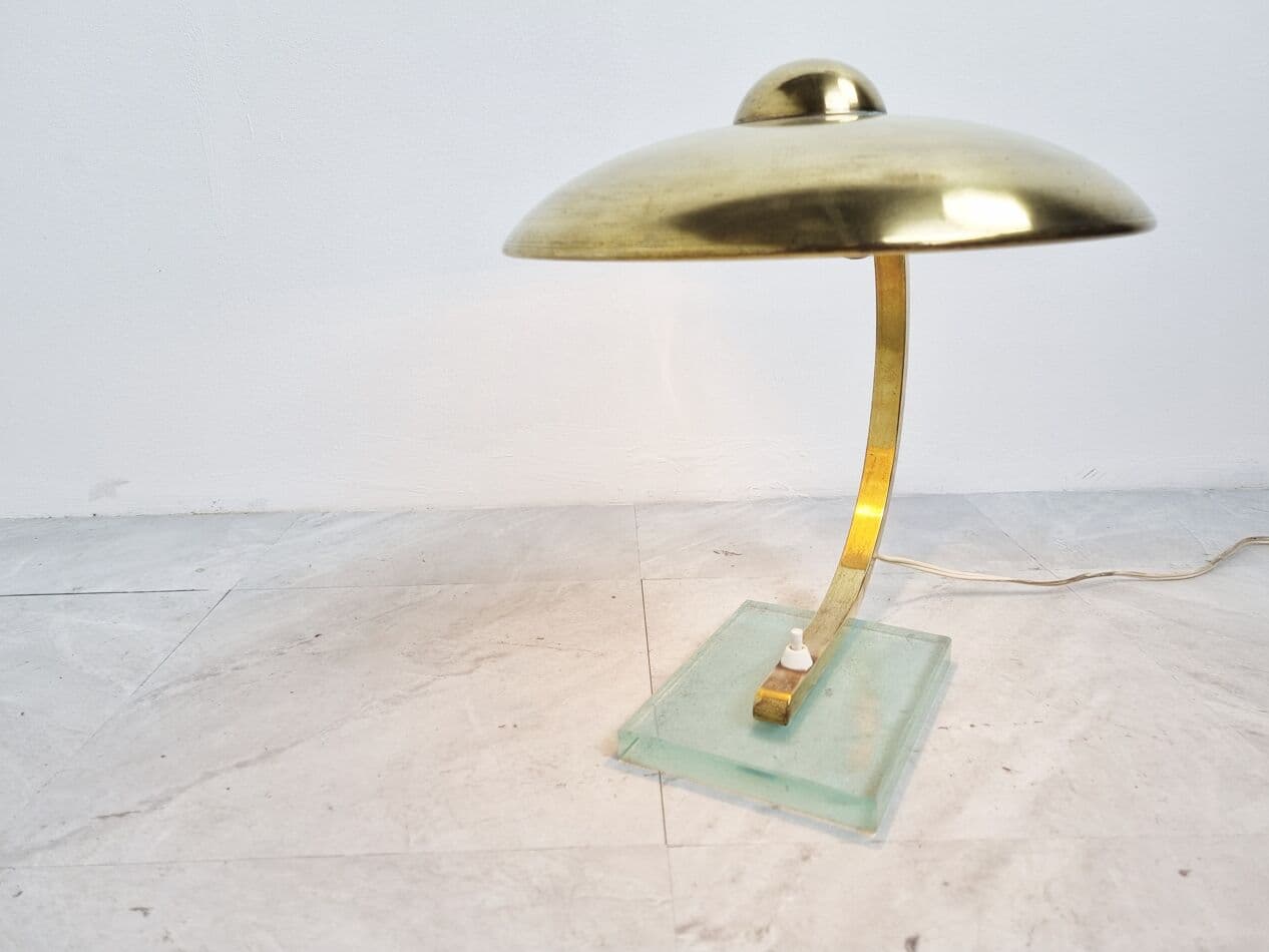 Lampa stołowa Art Deco, mosiądz złoty, szkło, Niemcy, lata 30. - 262855