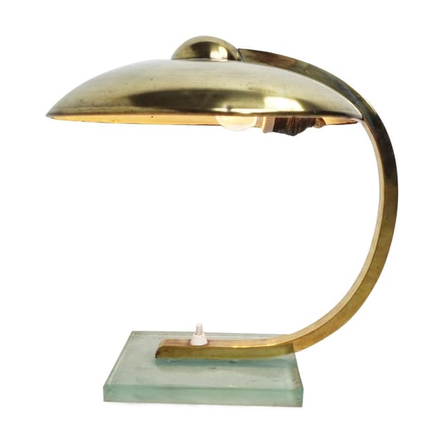 Lampa stołowa Art Deco, mosiądz złoty, szkło, Niemcy, lata 30. - WYMIARY