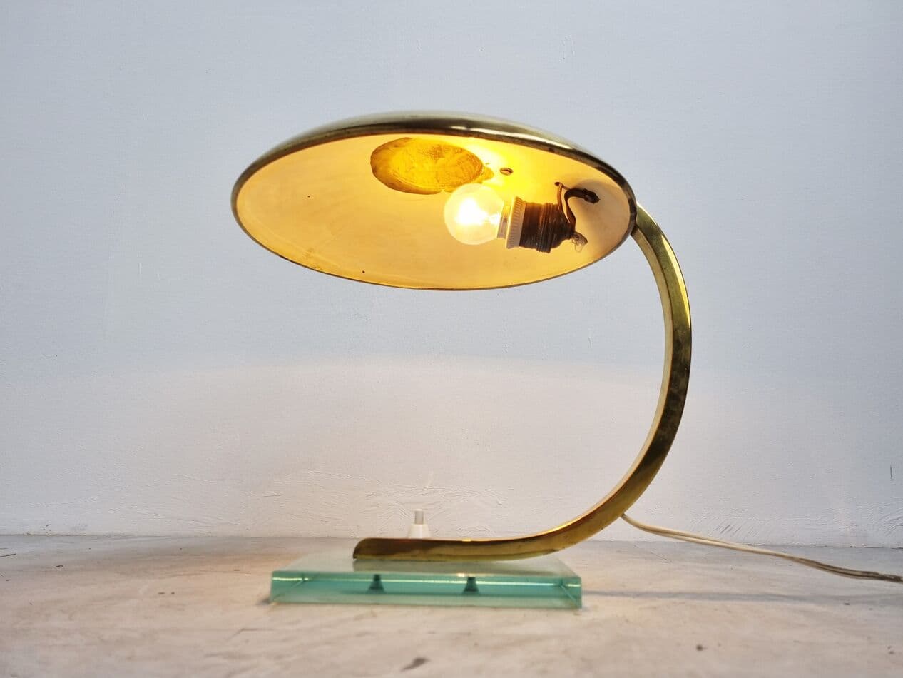 Lampa stołowa Art Deco, mosiądz złoty, szkło, Niemcy, lata 30. - 262850