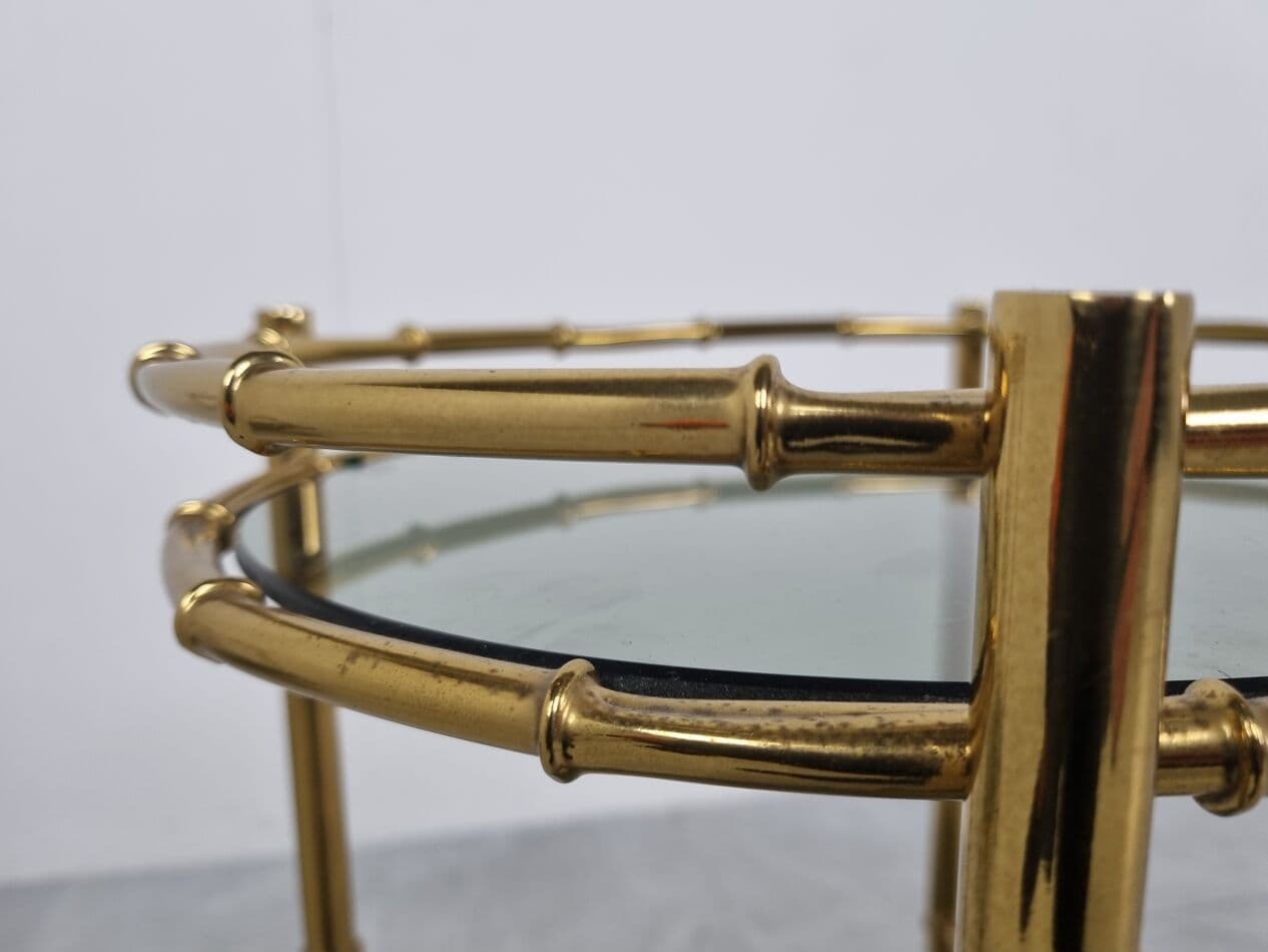 Pair of serving trolleys, bamboo motif, gold brass, smoked glass, France, 1970s - 262842