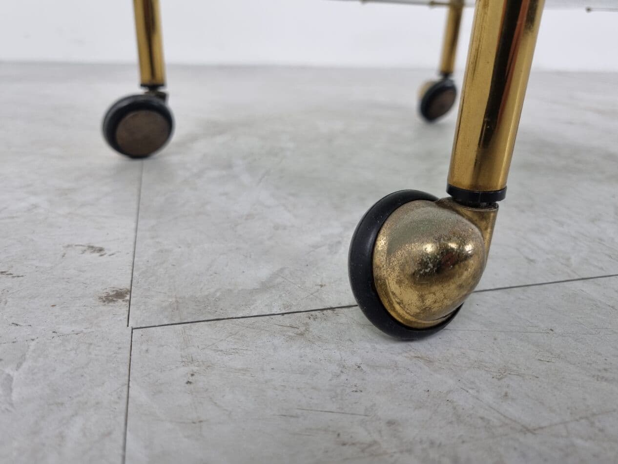 Pair of serving trolleys, bamboo motif, gold brass, smoked glass, France, 1970s - 262843