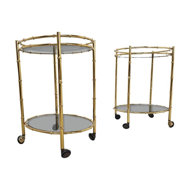 Pair of serving trolleys, bamboo motif, gold brass, smoked glass, France, 1970s - DIMENSION