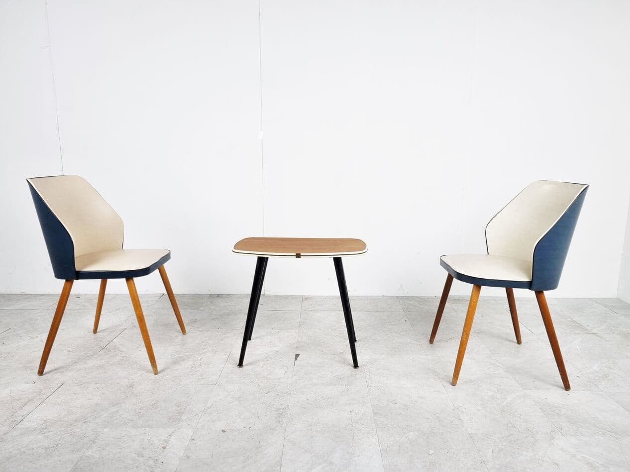 Para foteli, kremowy, skaj, Belgia, lata 60. - 262819