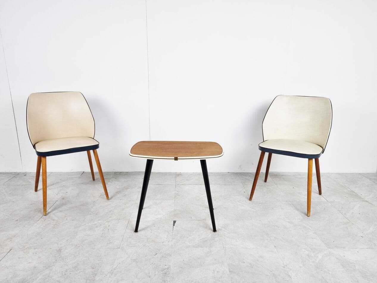 Para foteli, kremowy, skaj, Belgia, lata 60. - 262828