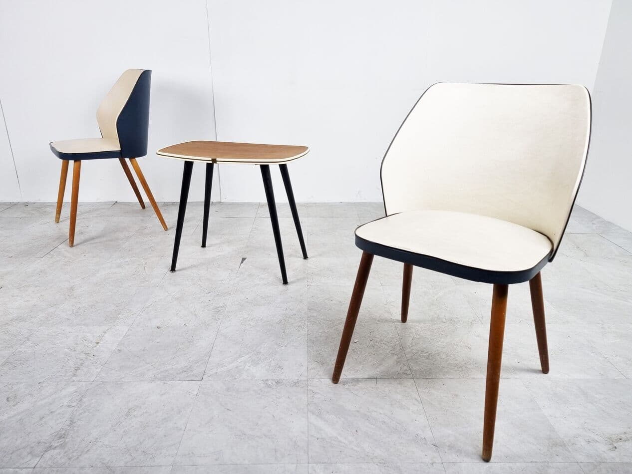 Para foteli, kremowy, skaj, Belgia, lata 60. - 262823