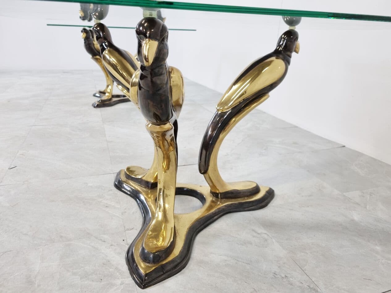 Pair of Bird coffee tables, gold brass, glass, Belgium, 1970s. - 273815